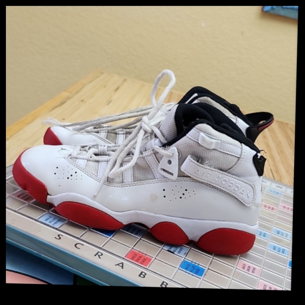 Jordan 6 Rings Basketball Shoes Size 6Y (Big Boys) White Black University Red ●